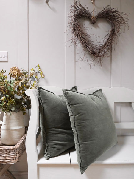 Cotton Velvet Cushion - Olive Green
