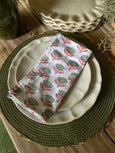 Block printed Napkin green & pink set of 6