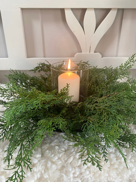 Faux Cedar Candle Centrepiece