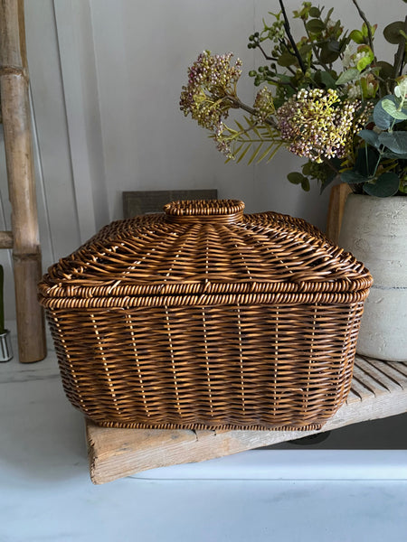 Faux Rattan Lidded Basket