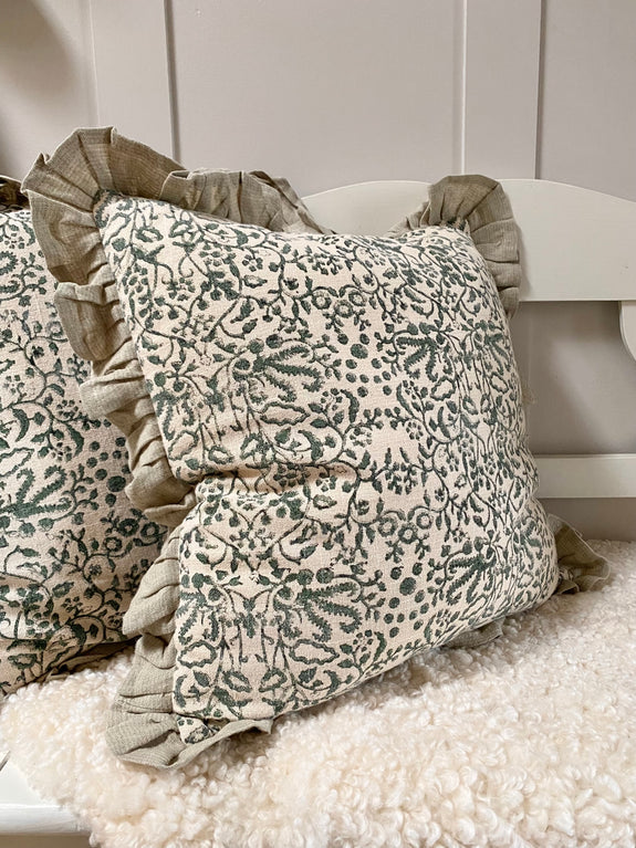 Green Print Frill Cushion