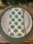 Block printed napkin green set of 6