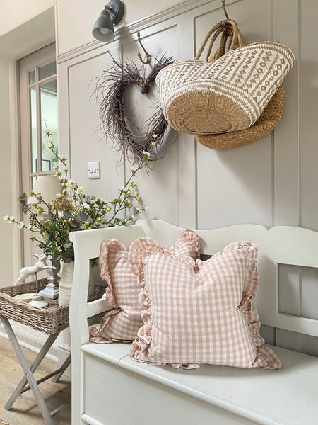 Square Gingham Cushion - Pink