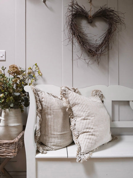 Olive Stripe Ruffle Cushion