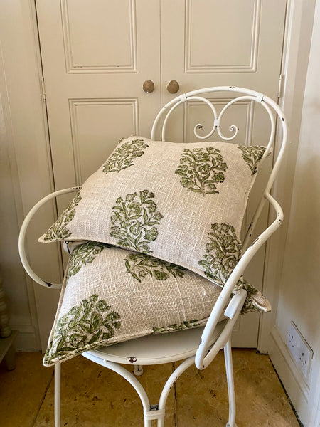 Green Floral Block Print Cushion