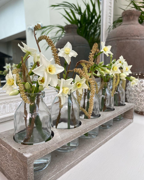 Rustic tray with mini bottles